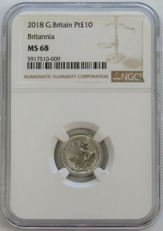 2018 Platinum Great Britain 10 Pounds Britannia 1/10 Oz Coin Ngc State 68