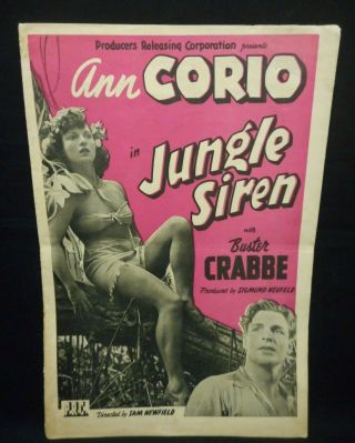 Jungle Siren 1942 Pressbook Sexy Ann Corio Buster Crabbe Burlesque Tiki Sarong