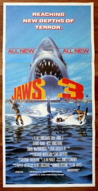 Jaws 3 1983 Australian Daybill Horror Movie Poster Dennis Quaid