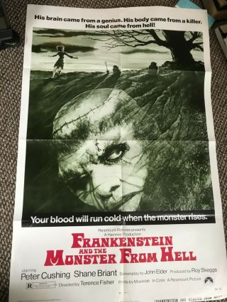 Frankenstein And The Monster From Hell Movie Poster Hammer Horror Cushing 1973