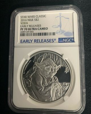 Yoda Star Wars Classic ​2016 Niue $2 Silver Coin Ngc Pf 70 Ultra Cameo Er