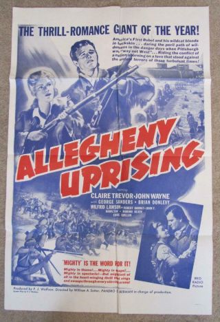 Vintage 1957 Allegheny Uprising Movie Poster John Wayne,  Claire Trevor