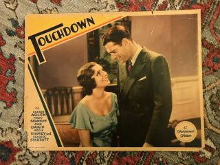 Touchdown 1931 Paramount 11x14 " Football Lobby Card Richard Arlen Peggy Shannon