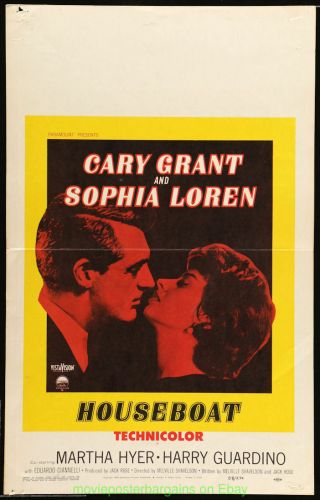 Houseboat Window Card Size 14x22 Inch Movie Poster 1958 Sophia Loren Cary Grant