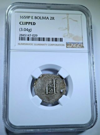 1659 Clipped Spanish Bolivia Silver 2 Reales Ngc Antique 1600 