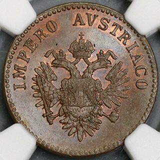1852 - V NGC MS 65 Lombardy Venetia 5 Centesimi State Coin (19031101C) 2