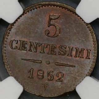 1852 - V NGC MS 65 Lombardy Venetia 5 Centesimi State Coin (19031101C) 3
