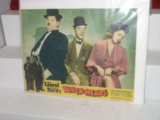Vintage Laurel And Hardy Vintage Lobby Card Blockheads 1947 Trimmed