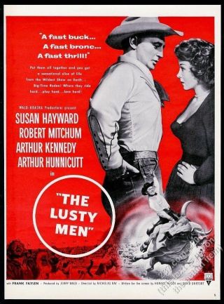 1952 The Lusty Men Movie Release Robert Mitchum Susan Hayward Photo Print Ad