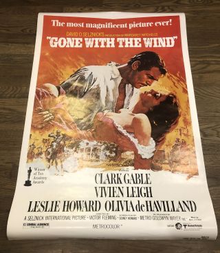 Clark Gable,  Vivian Leigh - - " Gone With The Wind " R1980 Poster 41x27