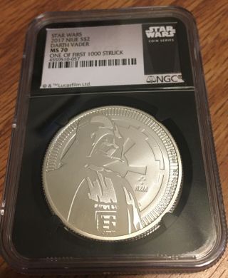 2017 Star Wars Darth Vader Ms70 1 Of 1st 1000 Struck Silver 1oz $2 Black Core