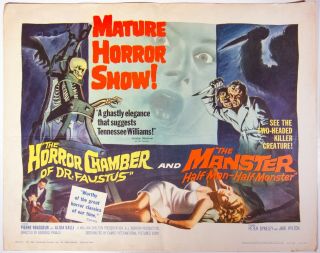Vintage Horror Half - Sheet - Horror Chamber Of Dr.  Faustus / The Manster