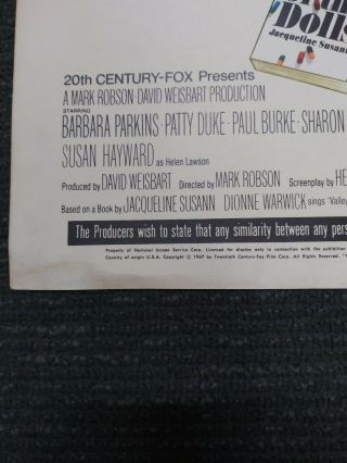 1967 Valley Of The Dolls - Sharon Tate - Movie Window Card - Measures 14 