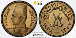 Ah1357 (1938) Egypt 1/2 Millieme Pcgs Sp64 Rb - Kings Norton Proof