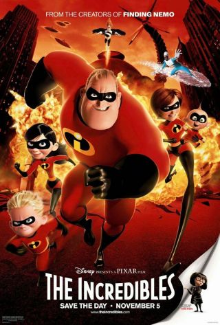 The Incredibles Movie Poster 2 Sided Final Rolled Vf 27x40 Disney
