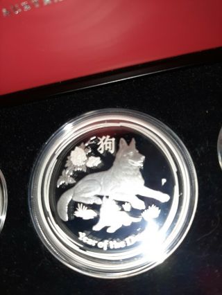 2018 Australia Lunar Year Of The Dog Silver Proof 3 - Coin Set 2oz 1oz 1/2oz