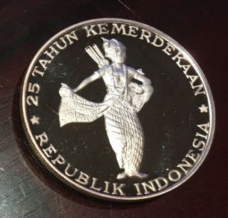 G611 INDONESIA 1970 500 RUPIAH SILVER PROOF COIN IN CASE - WAYANG DANCER 3