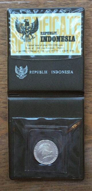 G612 Indonesia 1970 200 Rupiah Silver Proof Coin In Case Great Bird Of Paradise