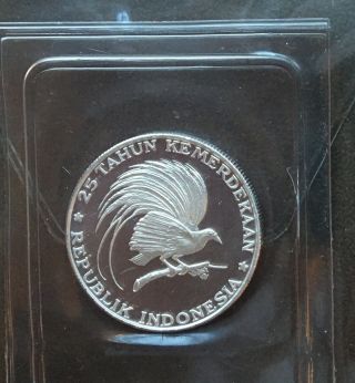G612 INDONESIA 1970 200 RUPIAH SILVER PROOF COIN IN CASE GREAT BIRD OF PARADISE 2