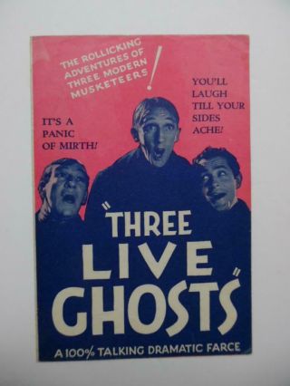 1929 Three Live Ghosts Movie Herald United Artists Early Talkie Vintage