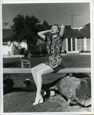 Lucille Ball Vintage Leggy Pose In Garden 1943 Stamped 8x10 Photograph