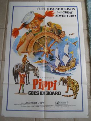 Vintage Movie Poster 1 Sheet Pippi Goes On Board 1975 Inger Nilsson