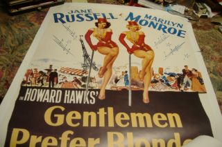 Gentlemen Prefer Blonds Movie Poster Jane Russell,  Marilyn Monroe 1953 37 " X26 "