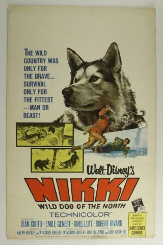 Authentic Lobby Card Movie Poster Walt Disney 1961 Nikki Wild Dog Of The North