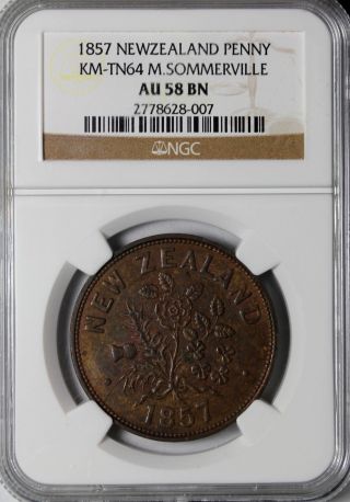 1857 Zealand Auckland M.  Sommerville Penny Token Km Tn64 Ngc Au58 Bn