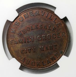 1857 Zealand Auckland M.  Sommerville Penny Token KM TN64 NGC AU58 BN 3