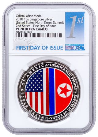 2018 Singapore Us Korea Summit Hr 1 Oz Silver Medal Ngc Pf70 Uc Fdi Sku55951