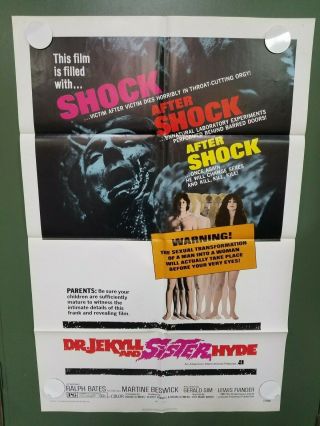 1972 Dr Jekyll And Sister Hyde One Sheet Poster 27x41 " Ralph Bates Hammer Horror