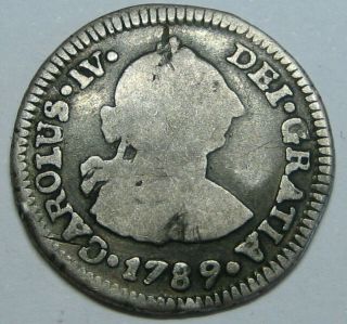 1789 Santiago 1/2 Real Chile Charles Iv Carolus Iv Assayer Da Colonial Silver