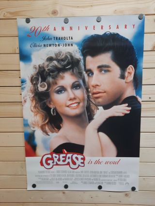 Grease Movie Poster Ds 20th Ann 27x40 Travolta Newton - John Rare Vintage