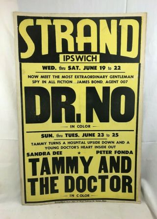 Great Orig.  1963 Dr.  No James Bond 007 Movie Poster Strand Theatre Ipswich Ma