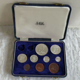 South Africa 1953 9 Coin Proof Year Set With Silver - Sam Long Set Box