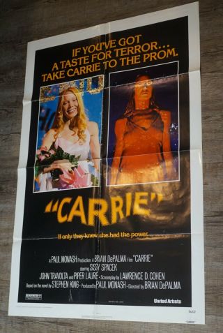 1976 Carrie Movie Poster 27 " X 41 " Sissy Spacek John Travolta