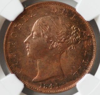 1841 Great Britain 1/2 Penny,  Ngc Ms65 Rb,  Gem Uncirculated Red Brown