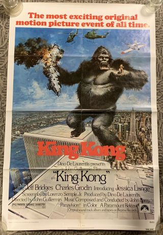 1976 Folded King Kong Theatrical One Sheet Movie Poster 41 X 27 Inches