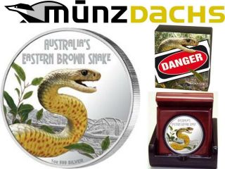 $1 Deadly & Dangerous Eastern Brown Snake Tuvalu 1 Oz Silver 2010 Proof