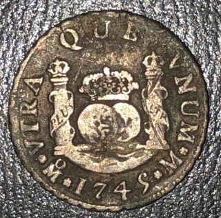 1745MF Philip V of Spain Silver Coin Mexico 2 Reales Mark Mo VF, 3
