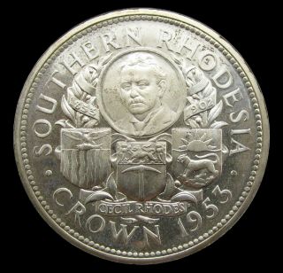 Southern Rhodesia 1953 Elizabeth Ii Cecil Rhodes Silver Proof Crown - Cased