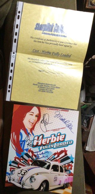 Herbie Fully Loaded 8x10 Movie Poster Signed By 4 Cast Members Linsey Lohan,