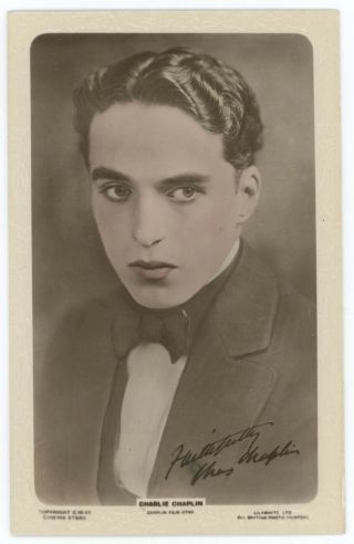 Silent Movie Actor Charlie Chaplin Vintage Tinted Embossed Rppc Photo Postcard