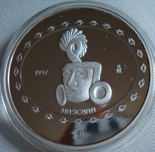 Mexico Rare N$5 Onza Mascara Silver Proof Uncirculated 1997