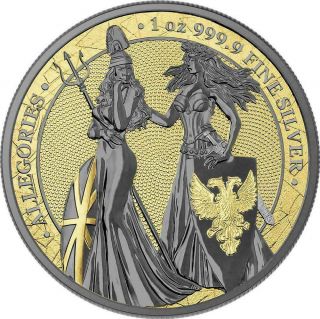 Germania 2019 5 Mark Britannia Gold And Rhodium 1 Oz 999 Silver Coin