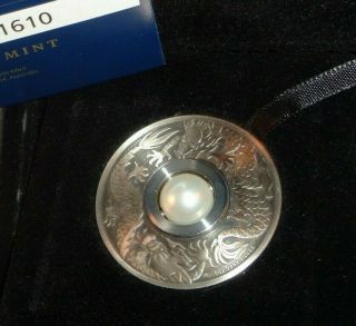 2017 $1 Tuvalu Dragon And Pearl 1 Oz.  999 Silver Antiqued Coin W/ Case And