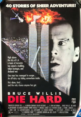 Die Hard Video Promo Poster 1989 Action Bruce Willis 26x38 Cbs Fox Vtg