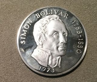 1973 Simon Bolivar Republica De Panama 20 Balboas.  925 Silver Coin 4.  18 Troy Oz