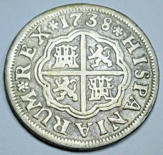 1738 Spanish Silver 1 Reales Antique 1700s Colonial Cross Pirate Treasure Coin
